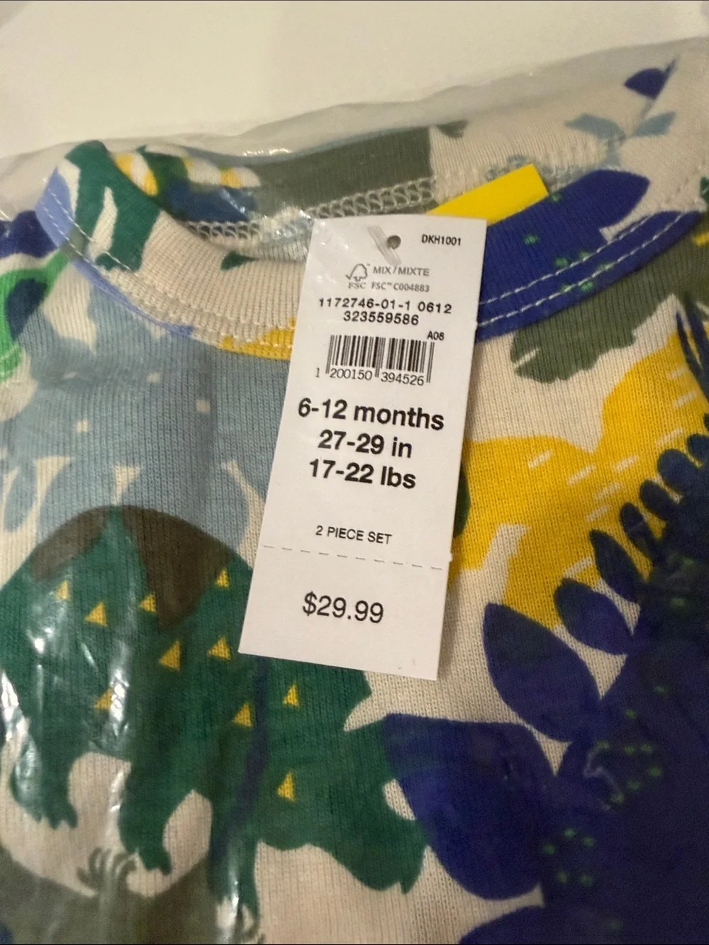 GAP Kids Dino Short Sleeve Pajama Set - Green Blue Yellow. 6-12 months